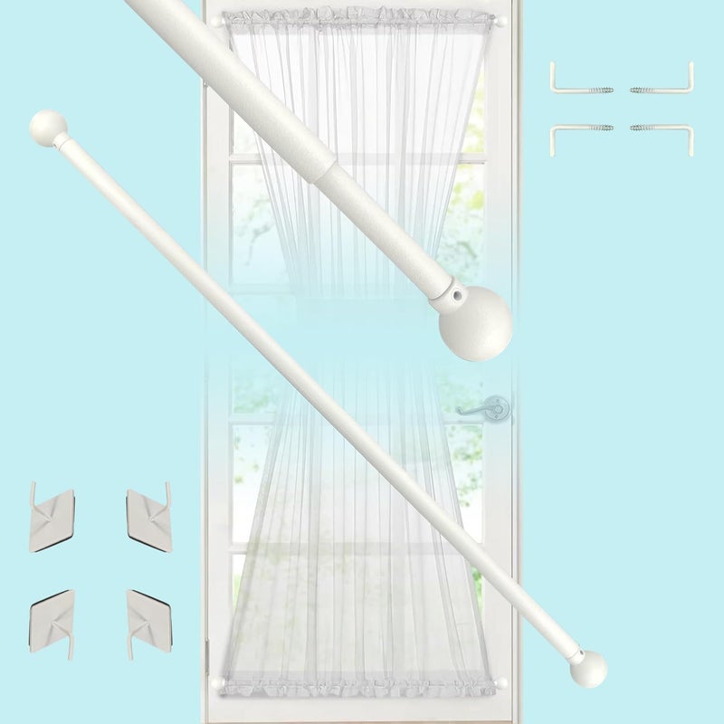 ARNORX Adjustable Cafe Curtain Rods for French Doors, 16-28 Inch, Small Windows - 2 Pack, 3/8 Inch Diameter, Easy No Drill & Screw Mount, Classic Ball Finial, White - Image 1